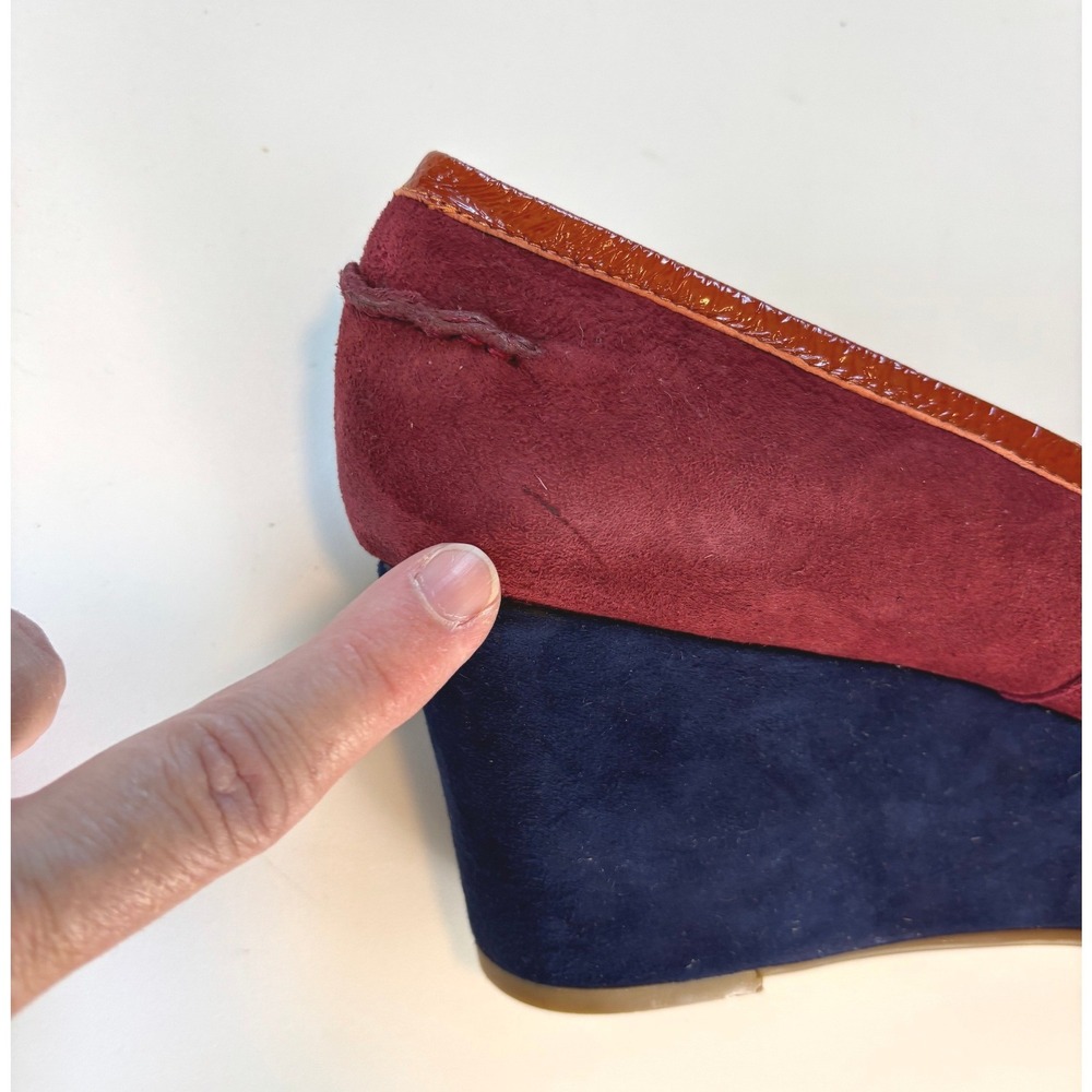 Pilcro and the Letterpress Wedge Loafers Burgundy Orange Navy 9.5 Suede Platform - Picture 6 of 10